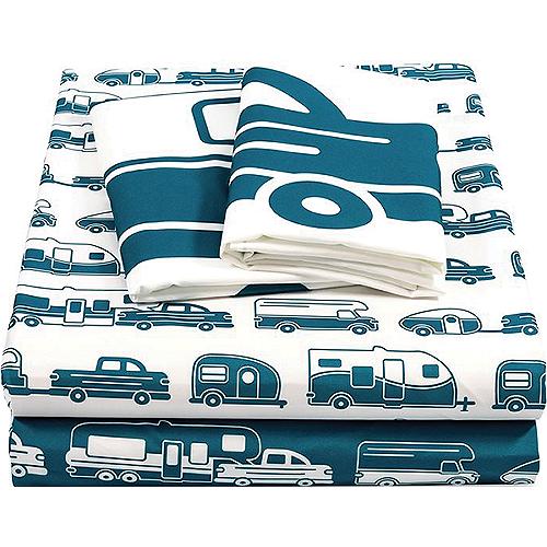 Camco 53298 Bed Sheets, Short Queen, Blue/White Rv Print - 53298 - 17-53298F1