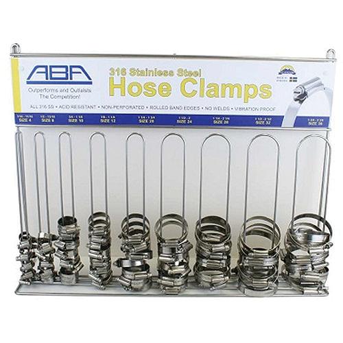 Aba Hose Clamp Dsp W/90 Clamps 10Each Of 9 Popular Sizes Aba Original Embossed 316 - 31604 - 390-31604F1
