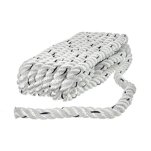 Seachoice Premium 3-Strand Twisted Nylon Dock Line, White With Blue Tracer, 3/8