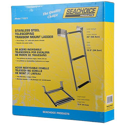 Seachoice 71221 Telescoping Transom Mount Stainless Steel 3-Step Ladder - 71221 - 50-71221F1