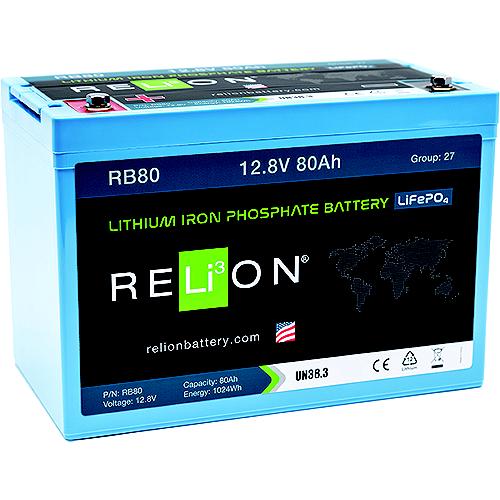 Relion Rb80 Lifepo4 Lithium Iron Phosphate 12V Battery, Group 27 - Rb80 - 569-Rb80F1
