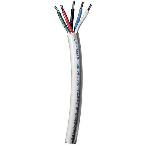 Ancor 155010 Marine Grade® Tinned Copper White Flat Signal Cable, 14/5 Awg, 100', Black/Blue/Green/Brown/Red - 155010 - 639-155010F1