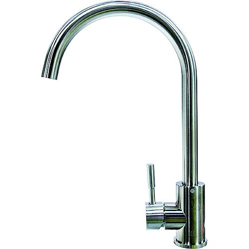 Flow-Max 719324 Gooseneck Single Hole Faucet, Curved, Stainless Steel - 719324 - 804-719324F1