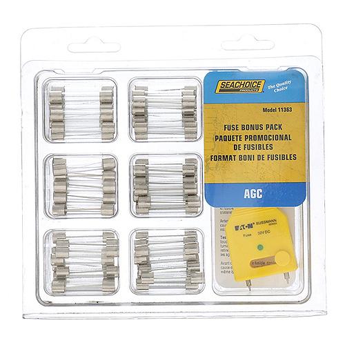 Seachoice Agc Fuse Bonus Pack, Contains 60 Assorted Agc Fuses And Tester, For Auto, Marine Or Electronics Applications Up To 12V - Sc11363 - 50-11363F1