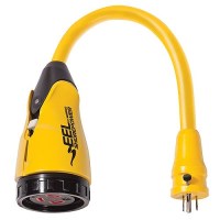 Marinco P15-30 Eel Pigtail Adapter Dock Side Male 15A 125V Straight Blade With Locking Screw To Boat Side Female 30A 125V Locking With Sealing Collar System - P15-30 - 69-P1530F1